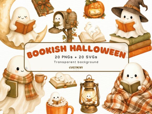 Download Bookish Halloween Watercolor Clipart PNG - Png Collection
