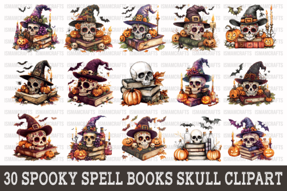 Download Spooky Spell Books Skull Clipart PNG - Png Collection