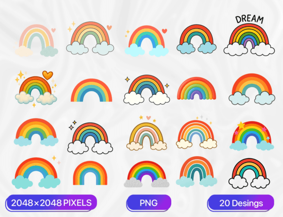 Download 20 Cute Rainbow Clipart PNG Bundle - Png Collection
