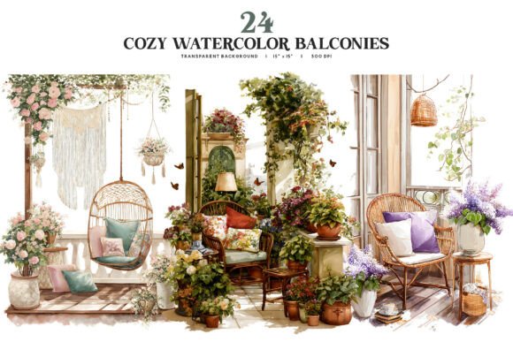 Download Cozy Watercolor Balcony PNG Collection - Png Collection