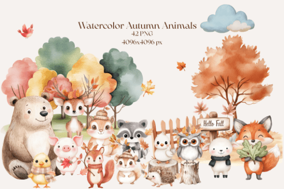 Download Watercolor Autumn Animal PNG, Cute Fall - Png Collection