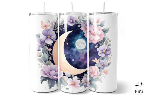 Download Celestial Moon Flowers Tumbler Wraps PNG - Png Collection