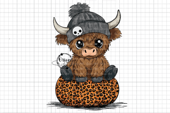 Download Cute Highland Cow on Leopard Pumpkin PNG - Png Collection