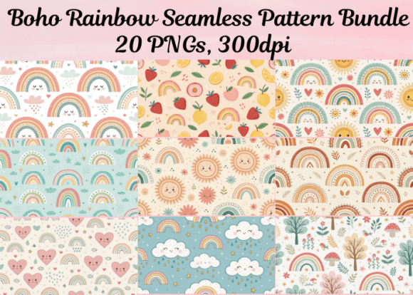 Download Boho Rainbow Seamless Pattern Bundle - Pattern Collection