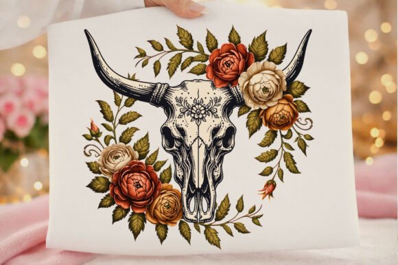 Download Retro Cow Skull Western Boho Floral Png - Png Collection