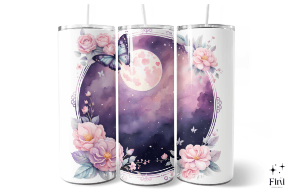 Download Moon Butterfly Flowers Tumbler Wrap PNG - Png Collection