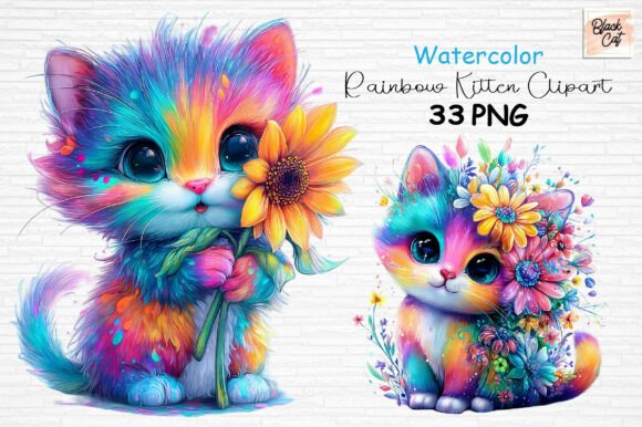 Download Watercolor Rainbow Kitten Clipart PNG - Png Collection