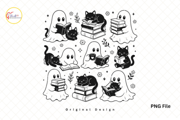 Download Ghost Black Cat Reading Book PNG - Png Collection
