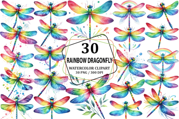 Download Watercolor Rainbow Dragonfly Clipart PNG - Png Collection