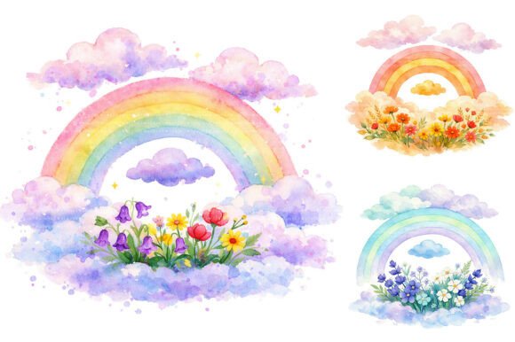 Download Watercolor Rainbow Floral Clipart PNG - Png Collection