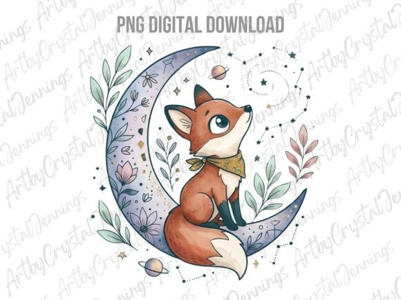 Download Boho Watercolor Celestial Fox Moon PNG - Png Collection