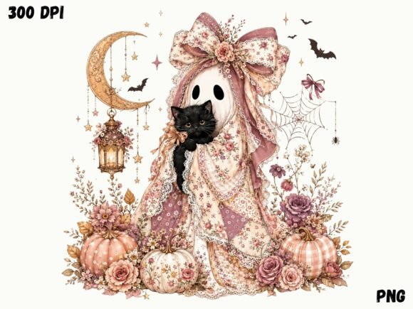Download Boho Ghost PNG, Floral Witch Art, - Png Collection