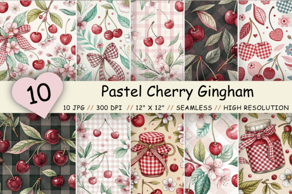 Download Pastel Cherry Gingham Digital Paper - Pastel Collection