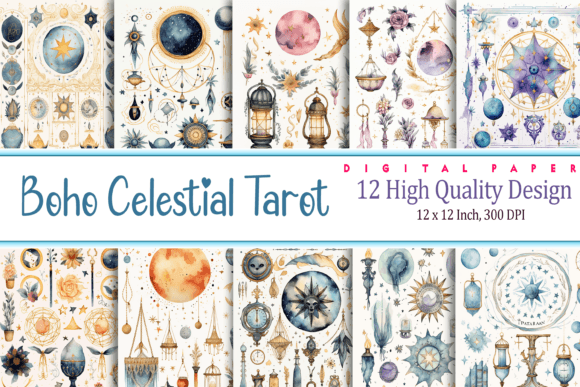 Download Boho Celestial Tarot Watercolor Pattern - Pattern Collection