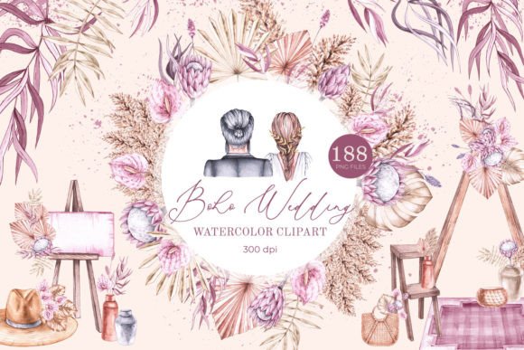 Download Boho Wedding, Watercolor Clipart PNG - Png Collection