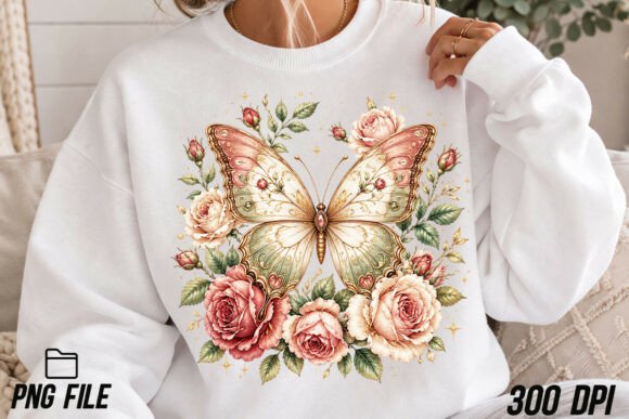 Download Vintage Butterfly and Roses PNG - Png Collection