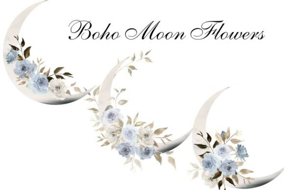 Download Watercolor Blue Floral Crescent Moon PNG - Png Collection