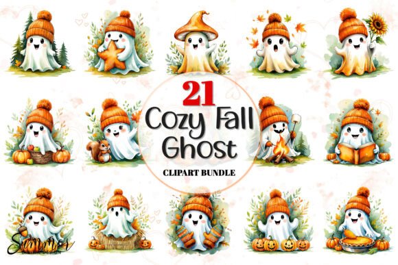 Download Cozy Halloween Fall Ghosts PNG Bundle - Png Collection