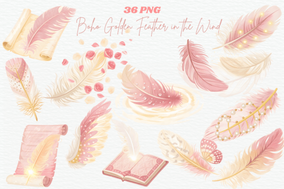 Download Watercolor Golden Feathers Soft Pink Png - Png Collection