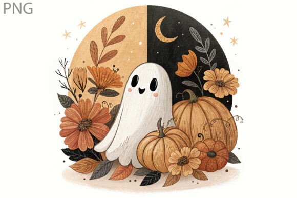 Download Halloween Fall Floral Boho Ghost Png - Png Collection