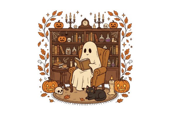 Download Cozy Ghost Reading Halloween Png - Png Collection