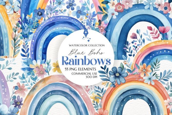 Download Boho Blue Rainbow Clipart PNG - Png Collection
