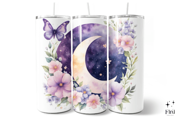 Download Celestial Moon Flowers Tumbler Wrap PNG - Png Collection