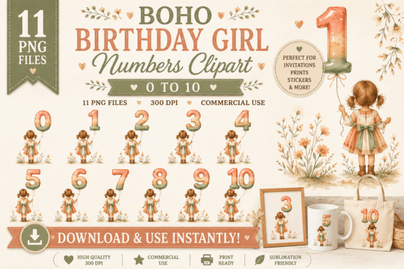 Download Boho Birthday Girl Numbers Clipart PNG - Png Collection
